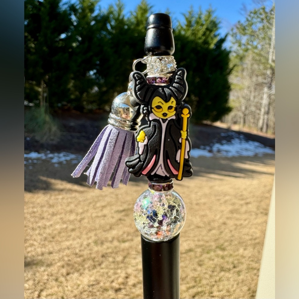 Disney Maleficent Inspired Handcrafted Beaded & Rhinestone Tassle Pen Gift